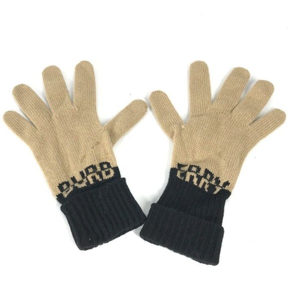 Auth BURBERRY Bicolor logo Glove gloves wool Beige/Black - Picture 3 of 12